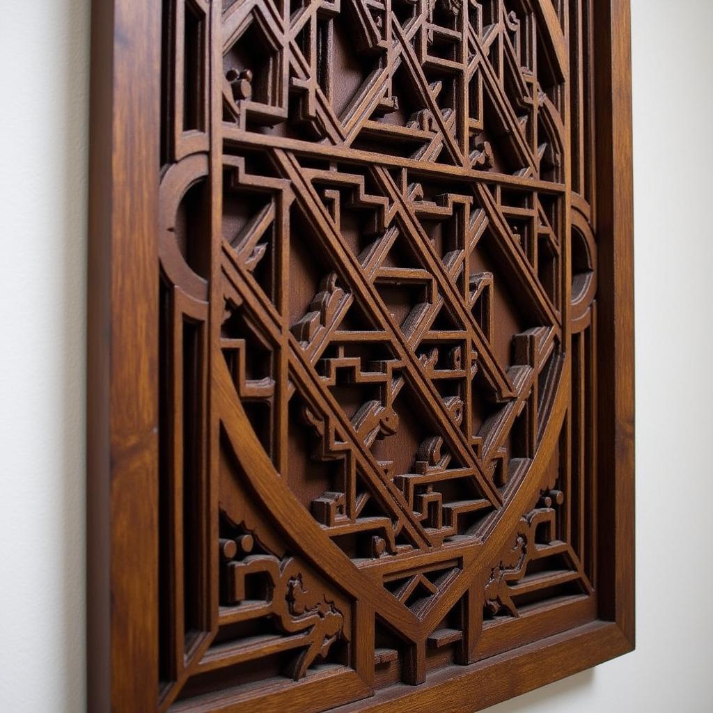 Geometric Design Carved Wood Wall Art from India