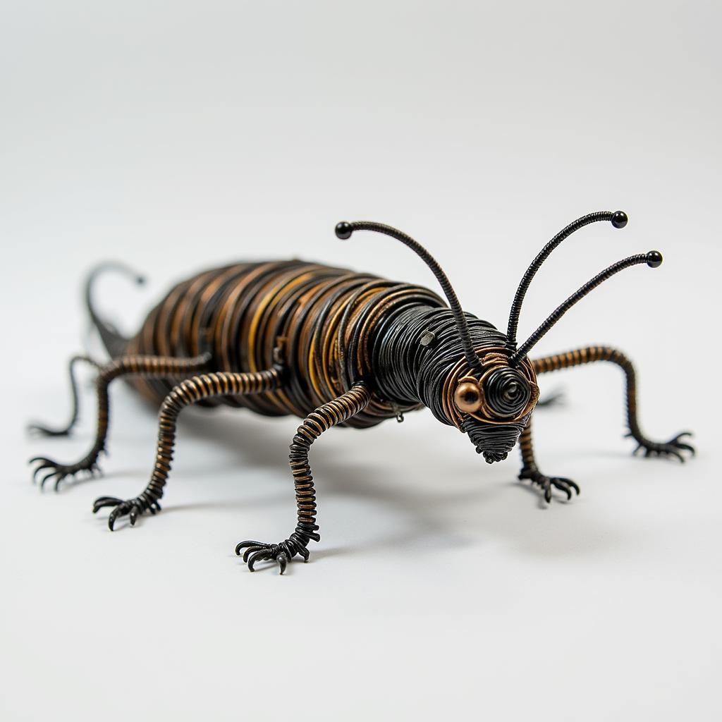 A metal wire sculpture of a caterpillar