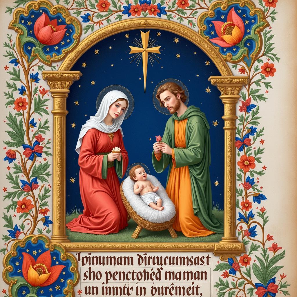 Illuminated Manuscript Depicting the Nativity Scene