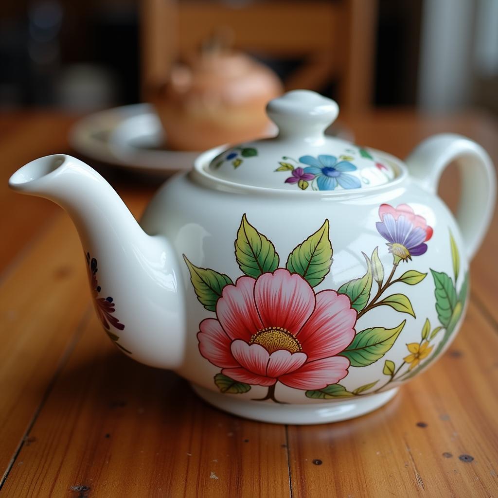 Ceramic Teapot with Intricate Floral Design