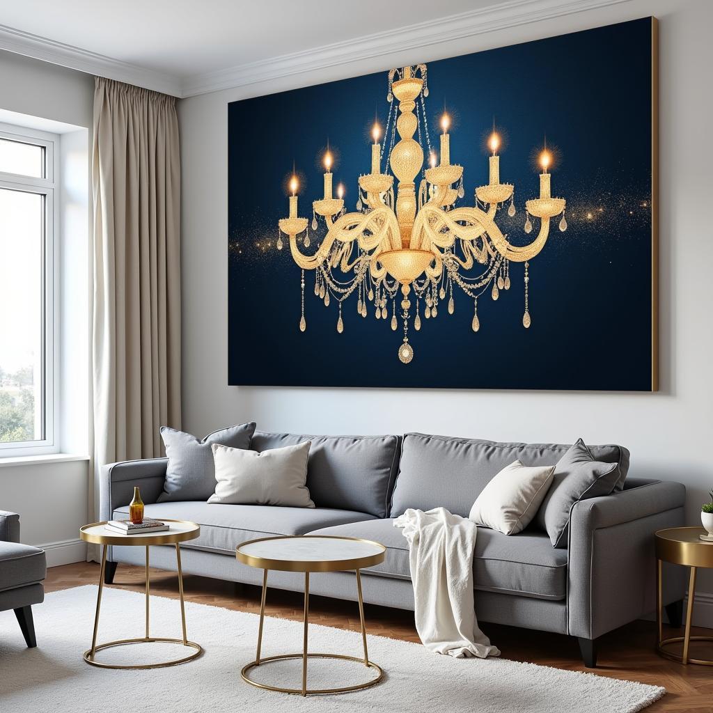 Modern Living Room with Chandelier Canvas Art