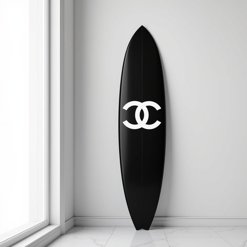 Chanel Surfboard Art: Classic Black and White Design