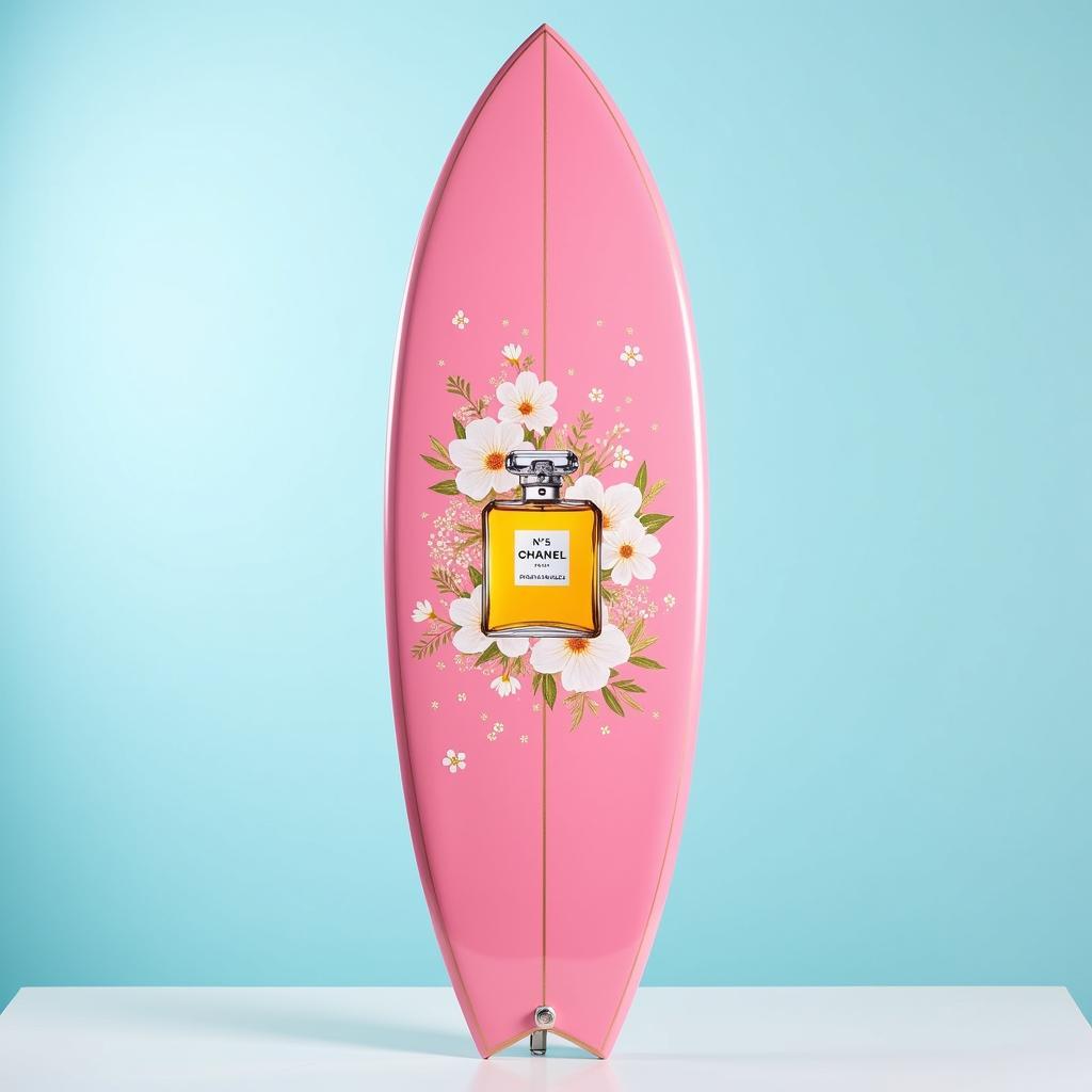 Chanel Surfboard Art: Pink and Floral No. 5 Design