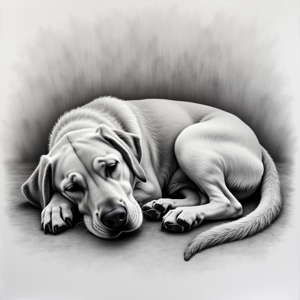 Charcoal Drawing of a Labrador Retriever Sleeping