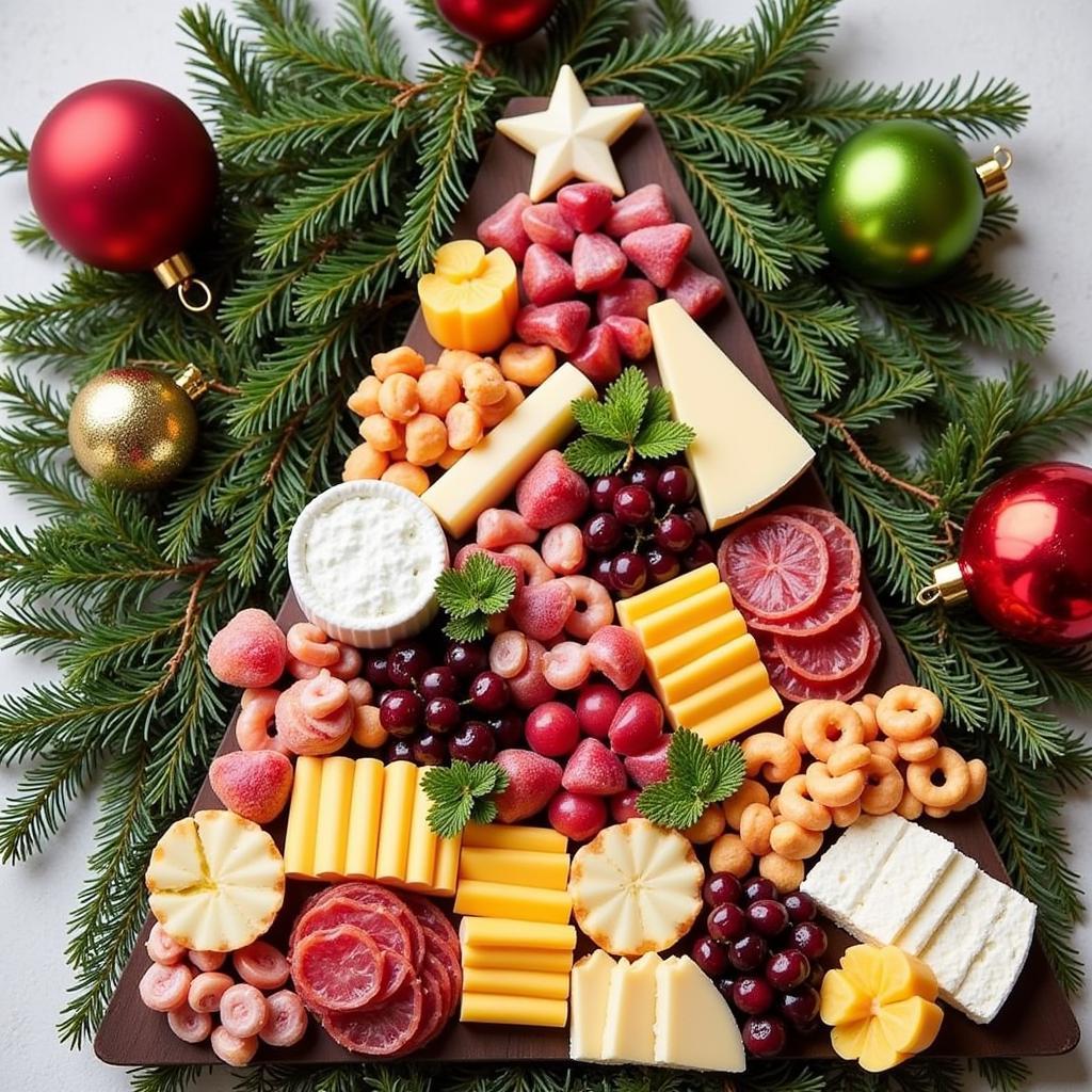 Charcuterie board with a holiday theme.