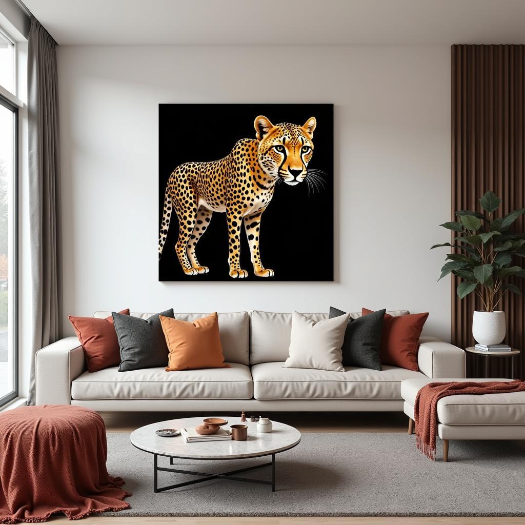 Modern Living Room with Cheetah Canvas Print