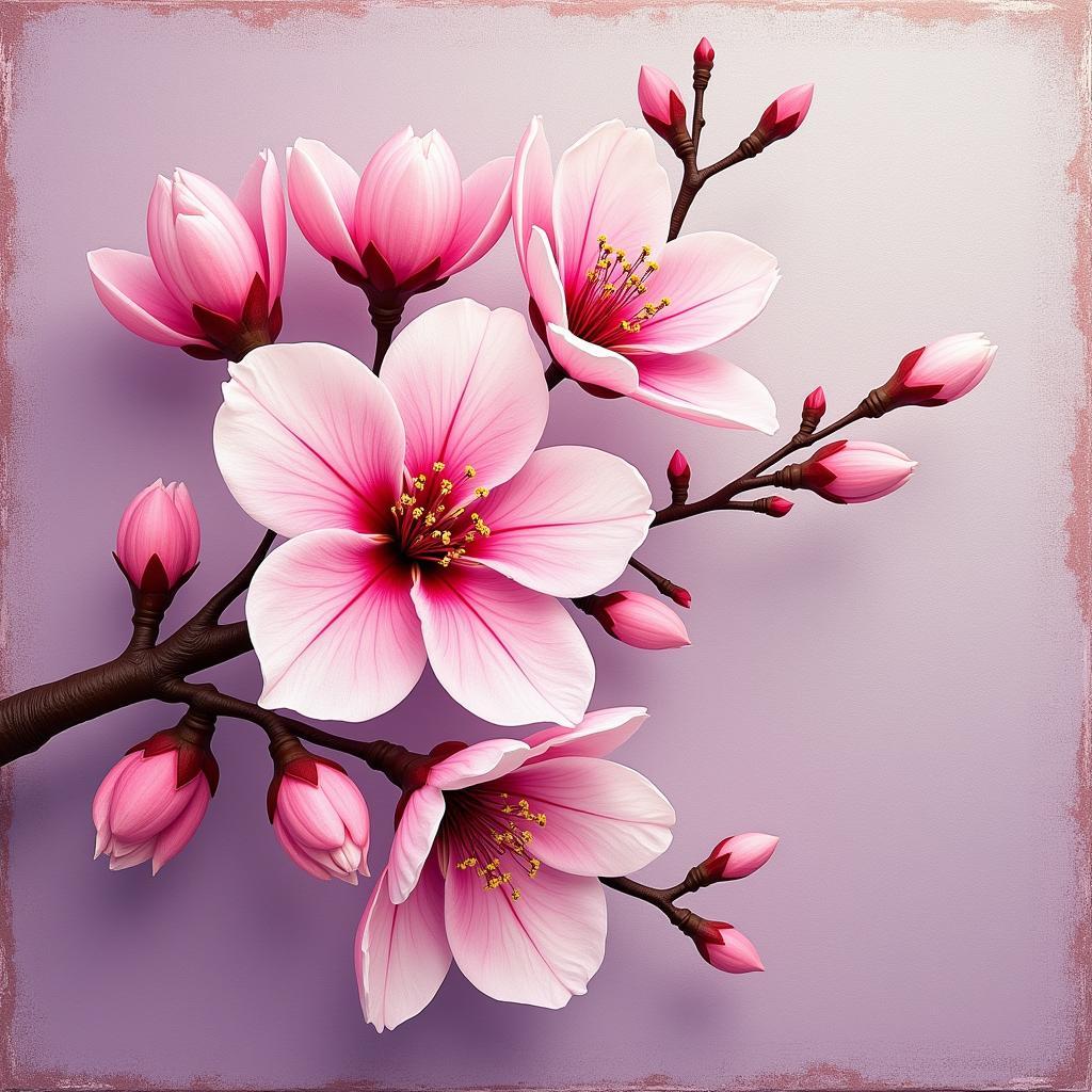 Digital Painting of Cherry Blossoms on Canvas