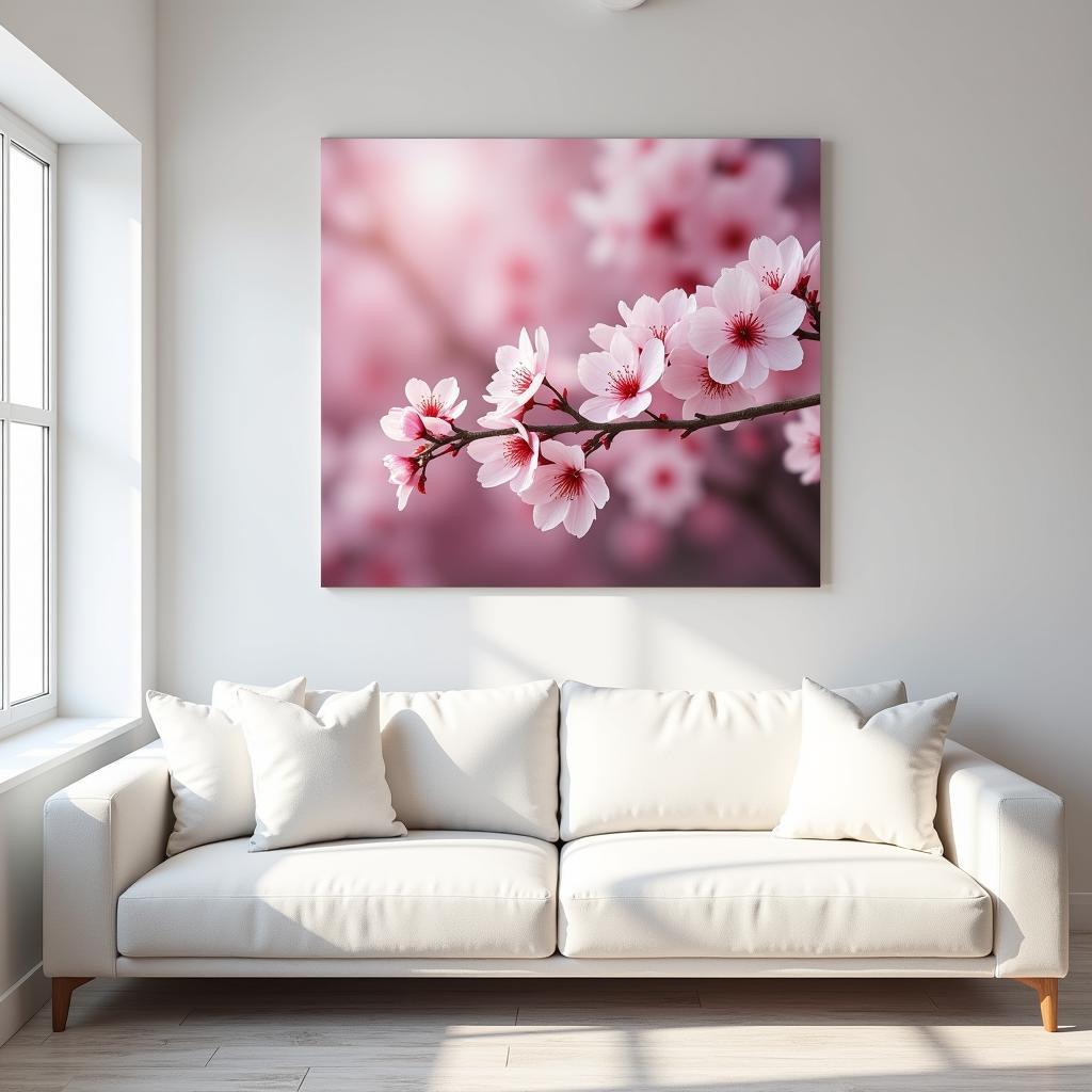 Cherry Blossom Canvas Wall Art in a Living Room