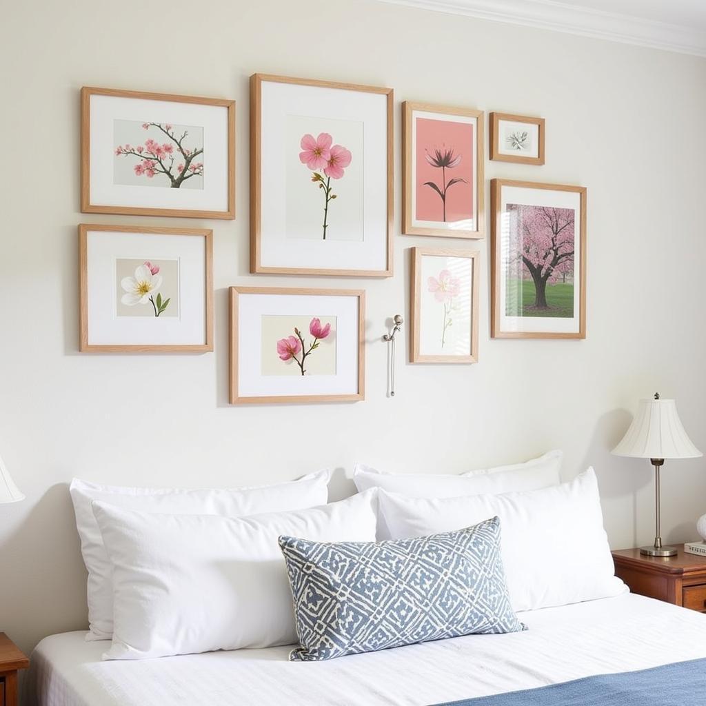 Cherry Blossom Gallery Wall in a Bedroom