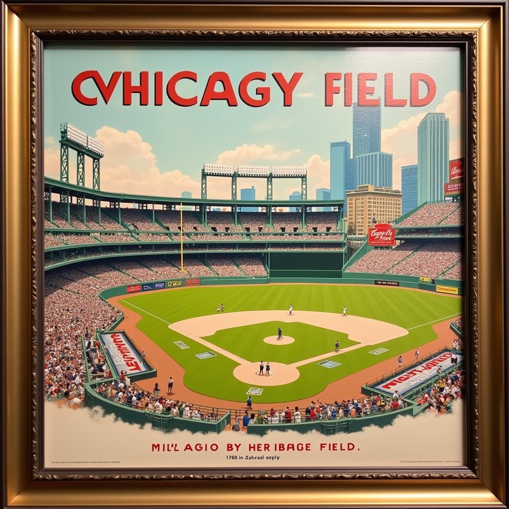 Vintage Chicago Art Print Featuring Wrigley Field