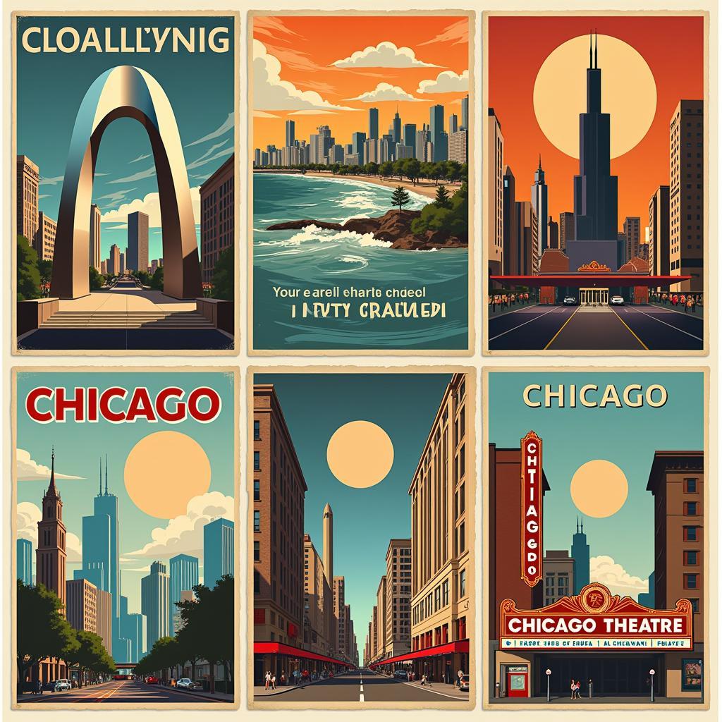 Vintage Travel Posters Showcasing Iconic Chicago Landmarks