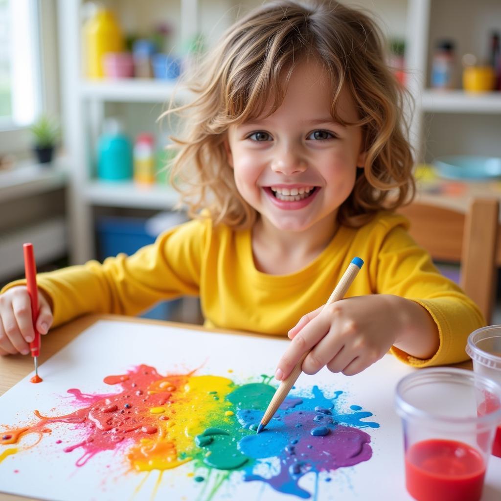 Child Painting Bright Colorful Abstract Art