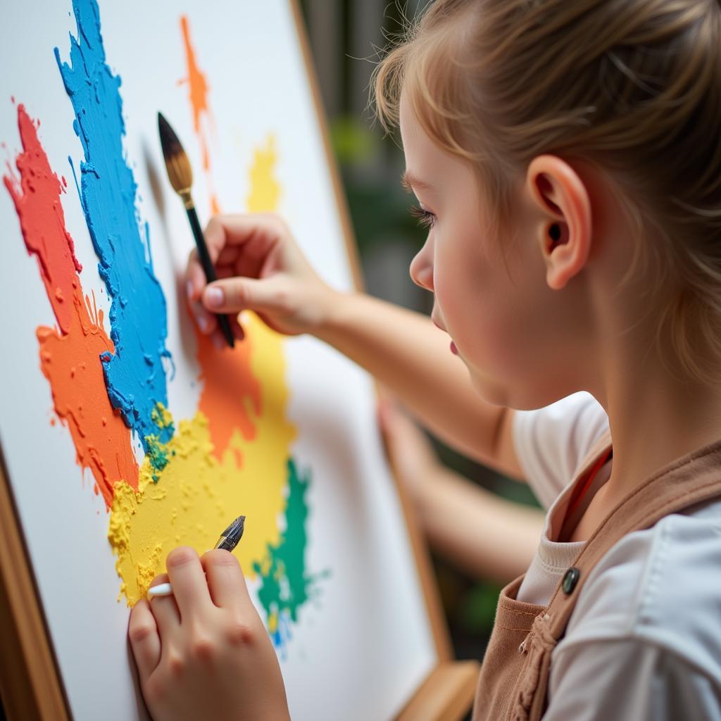 Child Painting in Art Class