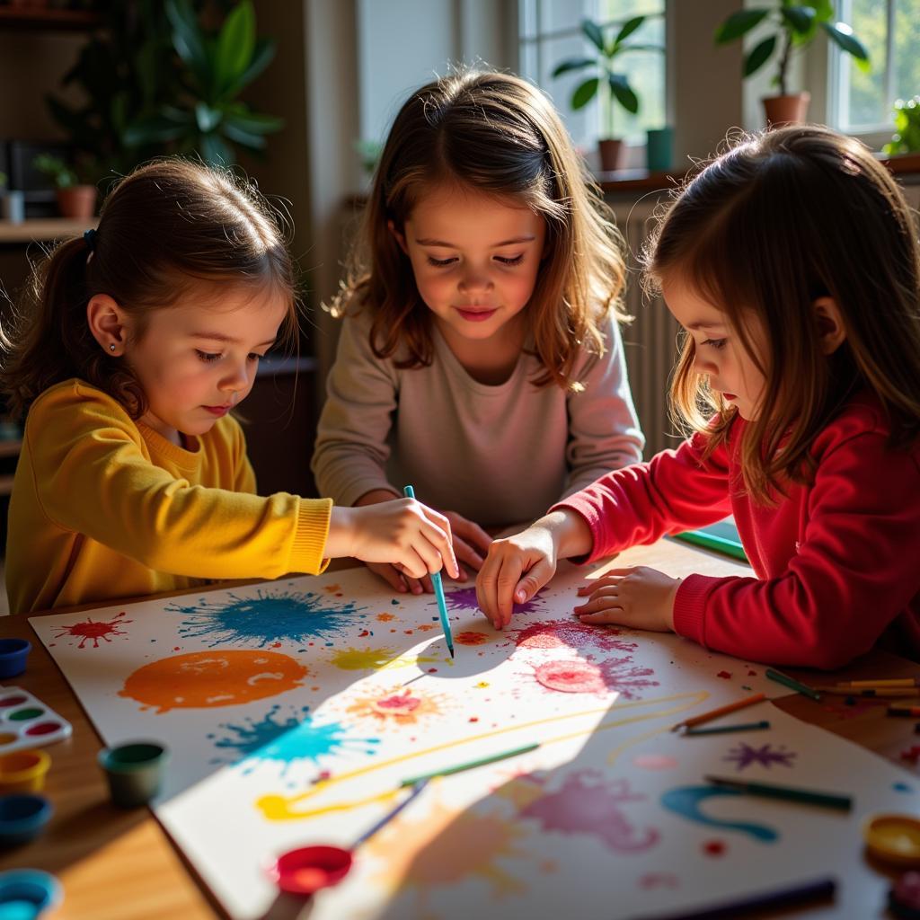 Children using an art table with light for creative play