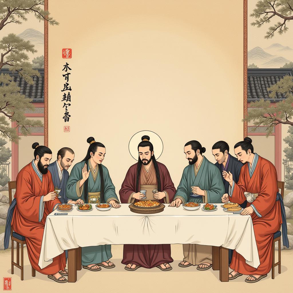 The Last Supper depicted in a Chinese scroll painting