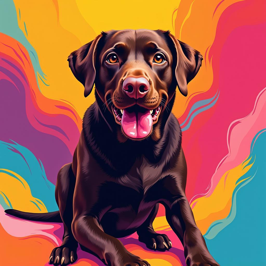 Colorful Digital Chocolate Lab Portrait