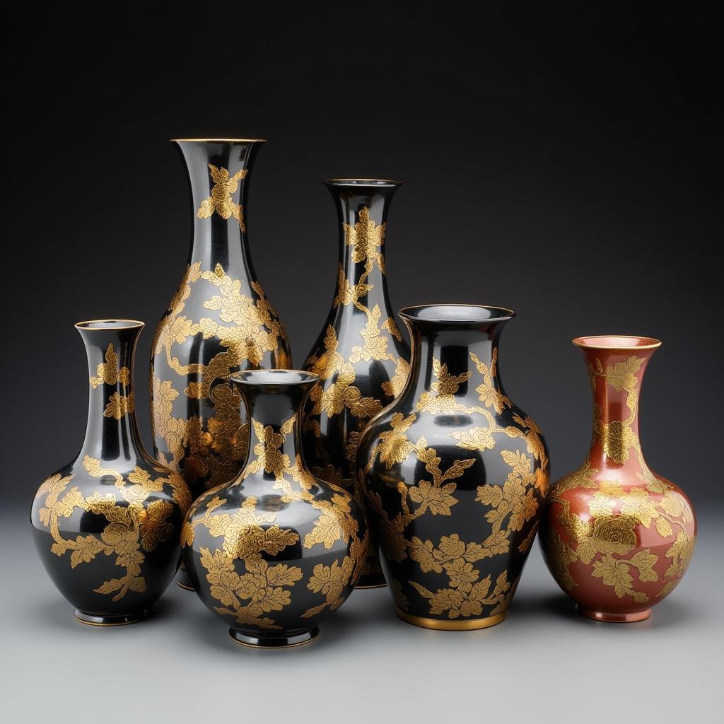 Various Designs of Chokin Art Vases with 24kt Gold