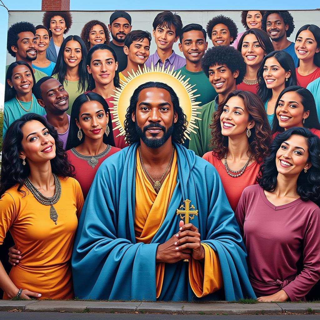 Mural depicting Christ the King with diverse people