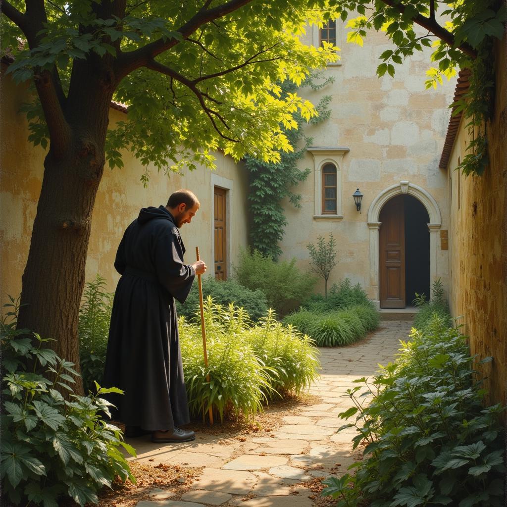 Christian Impressionism Painting of Jan Verkade in a Monastery Garden