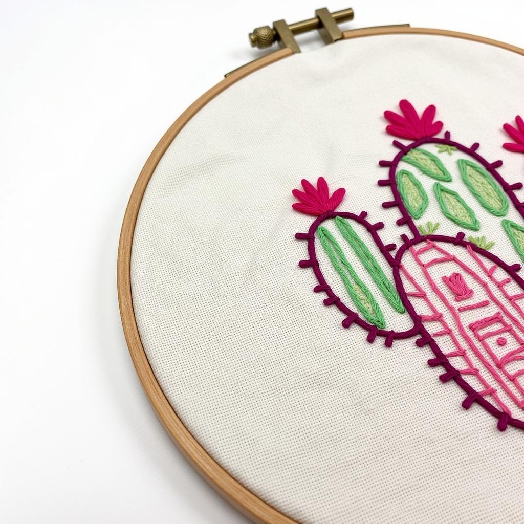 Christmas Cactus Embroidery Hoop Art