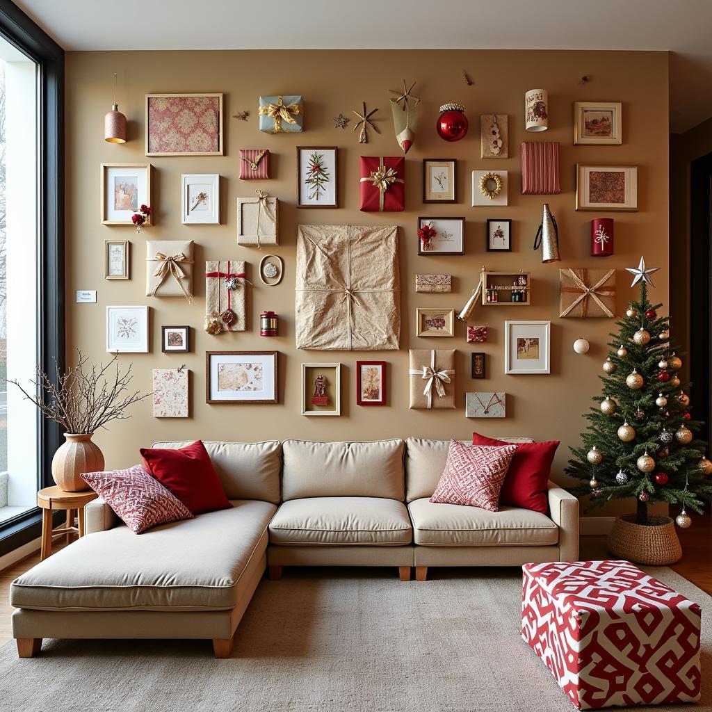 Christmas Wrapping Paper Wall Art Installation