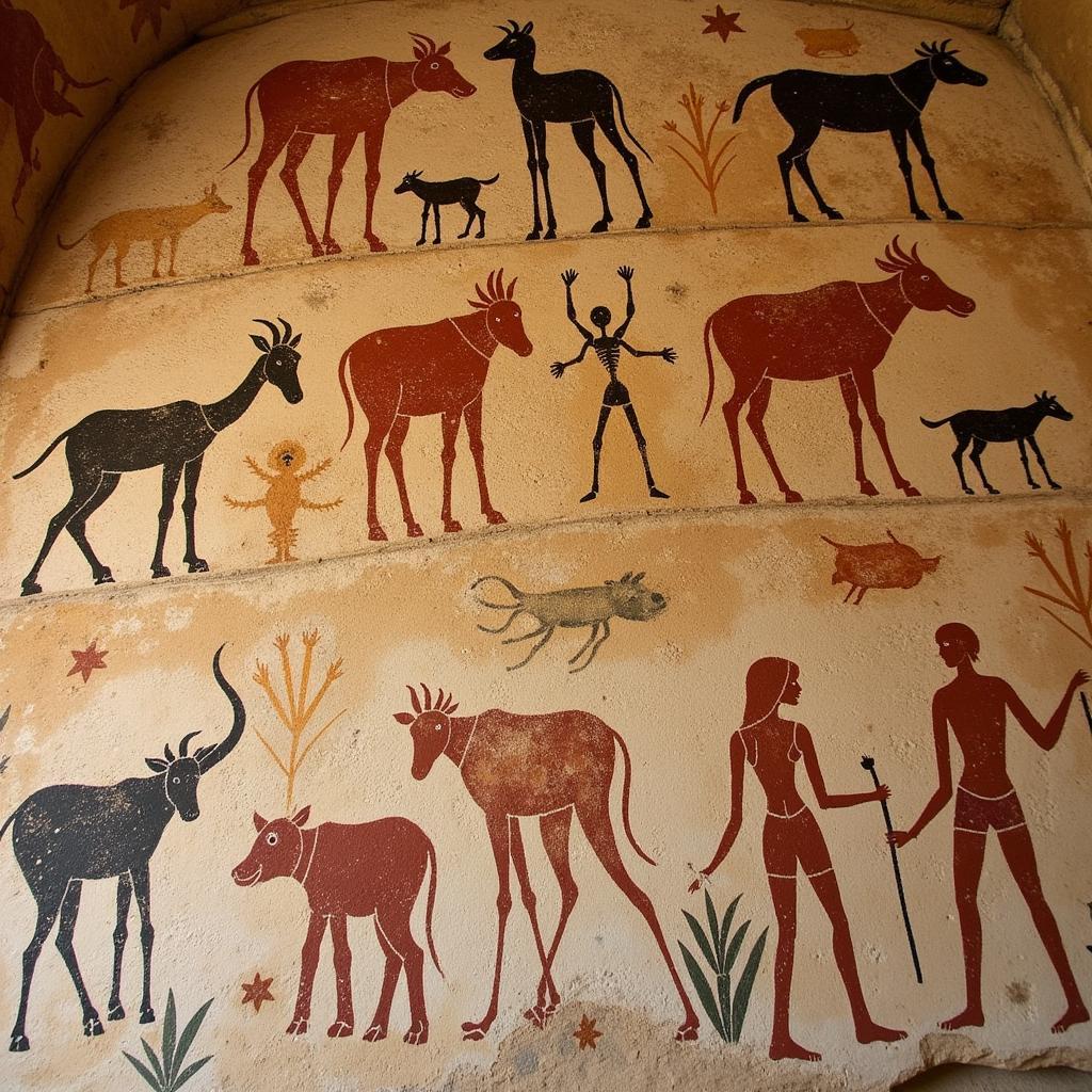 Ancient cave paintings depicting the circle of life