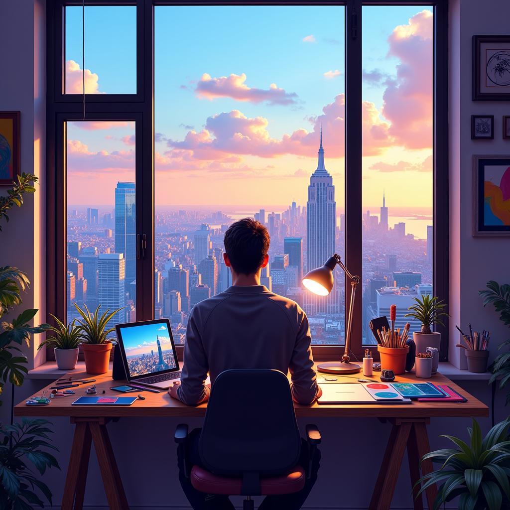 Digital Artist Working in a City Studio