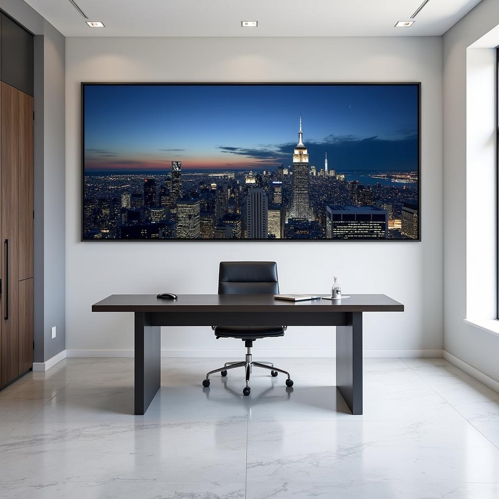 Cityscape Art Print in a Modern Office Setting