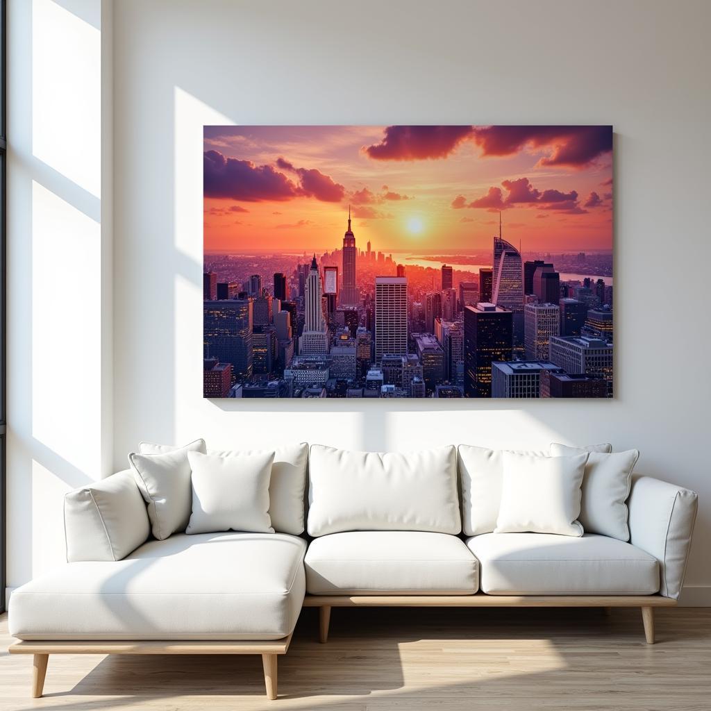 Modern Living Room Decor with Cityscape Art Prints