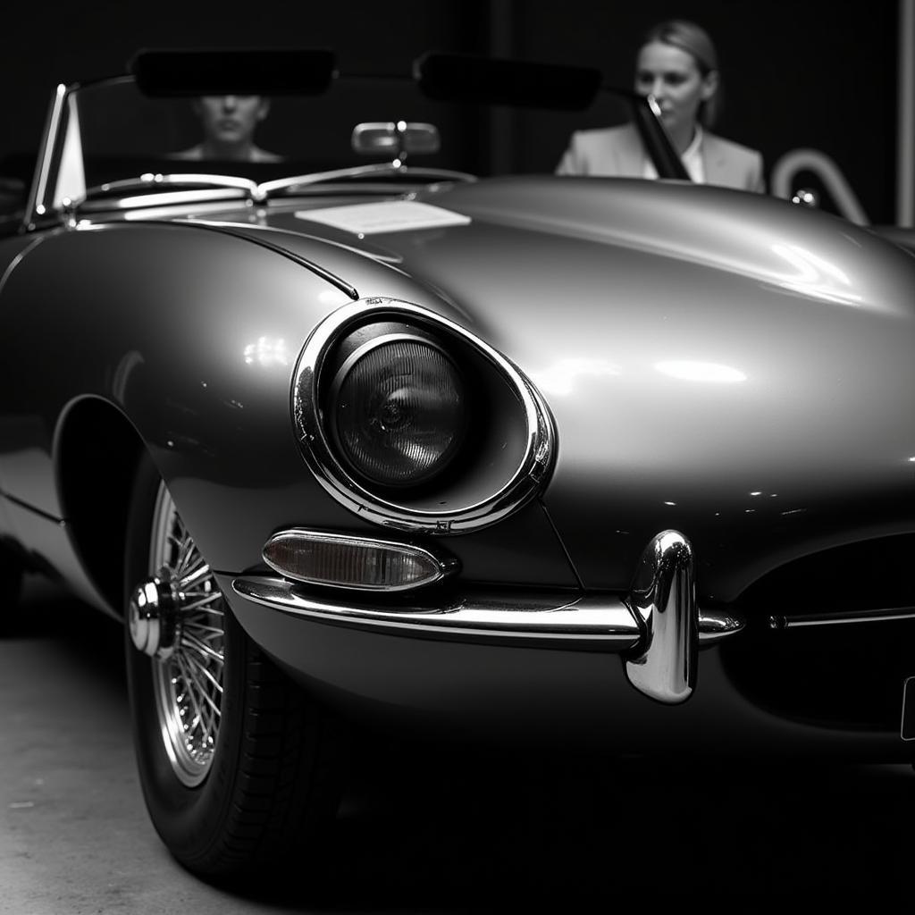 Classic Black and White Car Photography Depicting a Vintage Sports Car