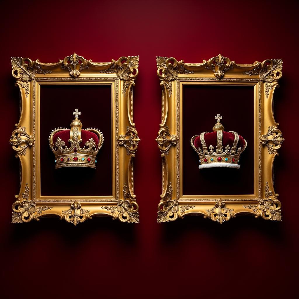 Classic King and Queen Crown Wall Art in Ornate Gold Frames