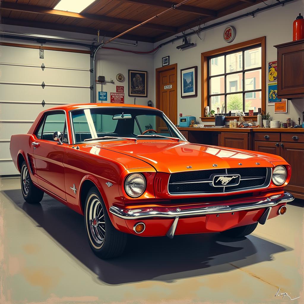 Classic Mustang Wall Art in a Retro Garage