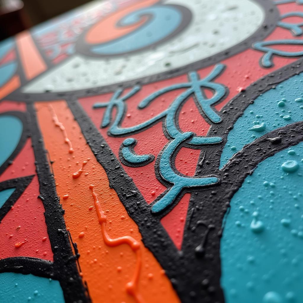 Close-Up of Custom Graffiti Art on Canvas Showing Texture