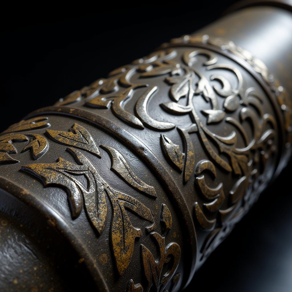 Close-Up of Intricate Artillery Shell Carvings