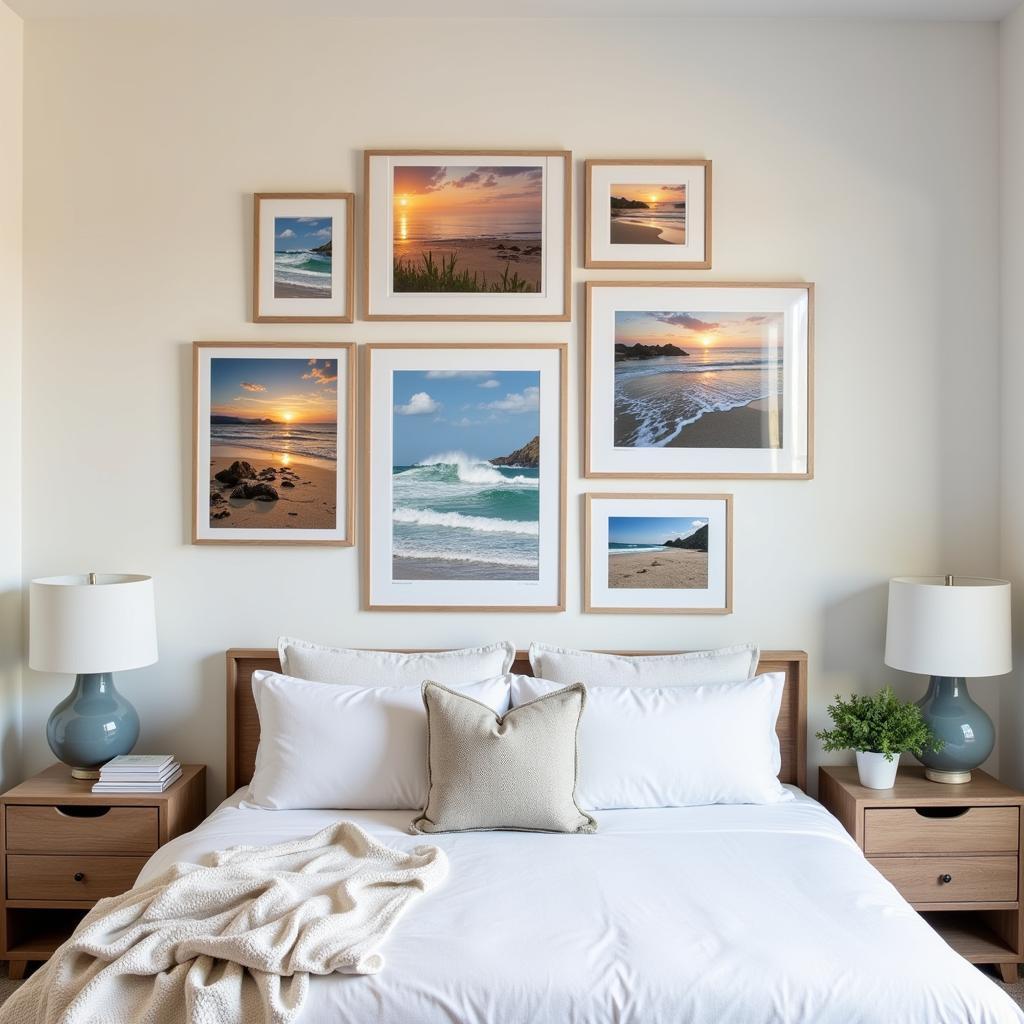 Coastal beach wall art in a bedroom