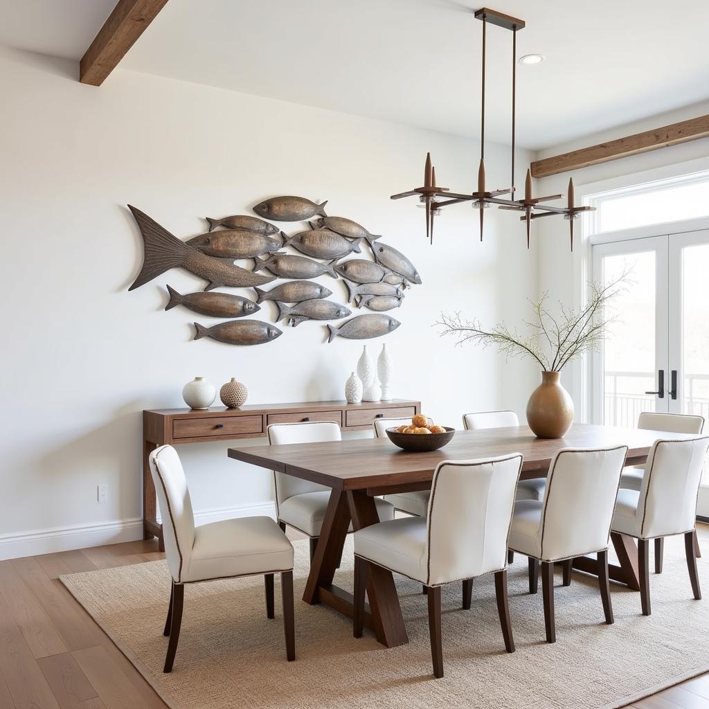 Coastal beach wall art in a dining room