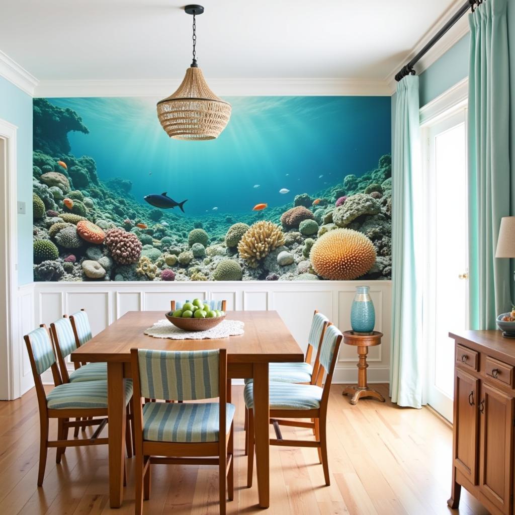 Coastal Dining Room with Large Print