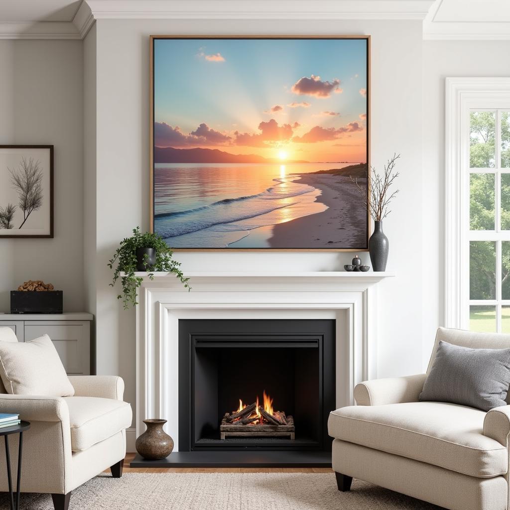 Coastal Framed Art Above Fireplace