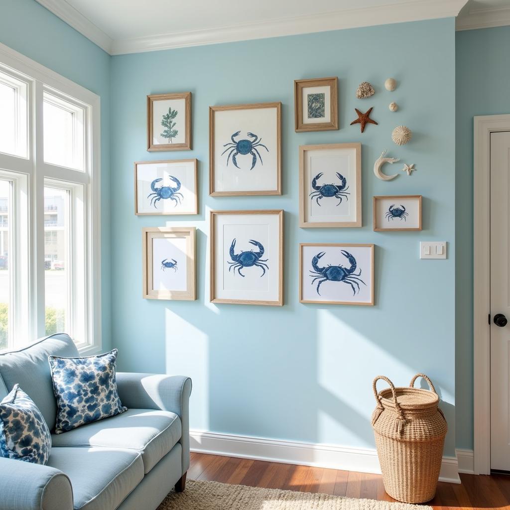 Coastal Gallery Wall with Blue Crab Art