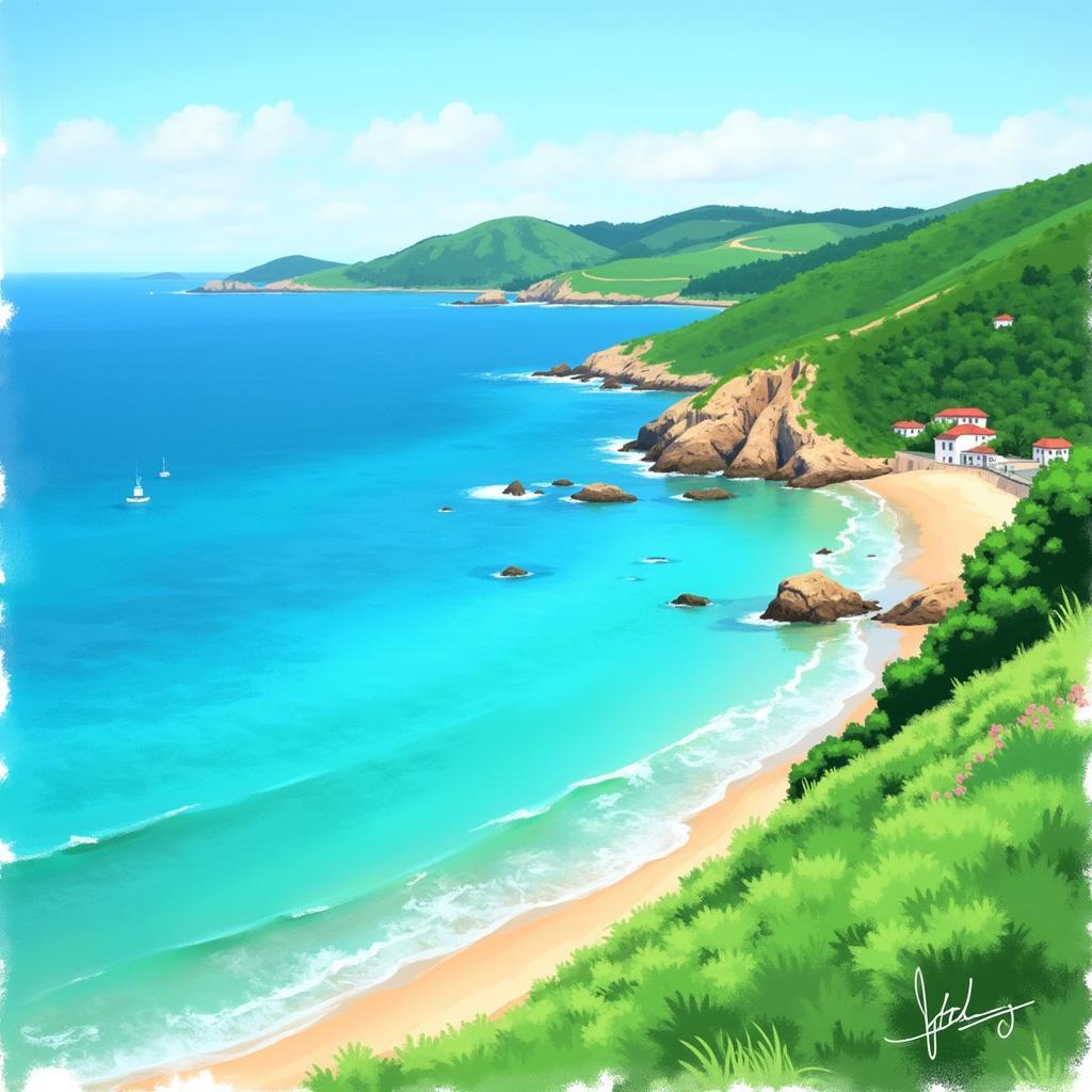 Coastal Landscape in Impressionist Style