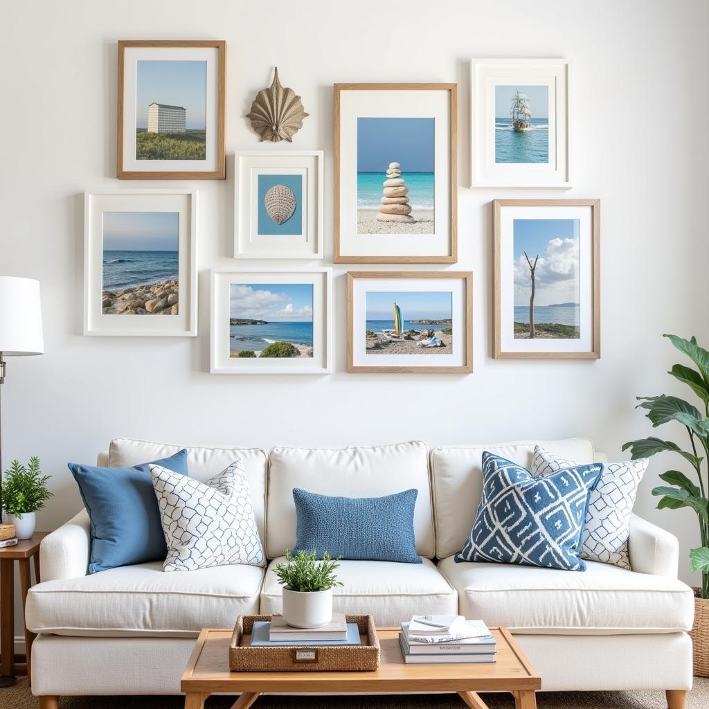 Coastal Prints Gallery Wall in Living Room