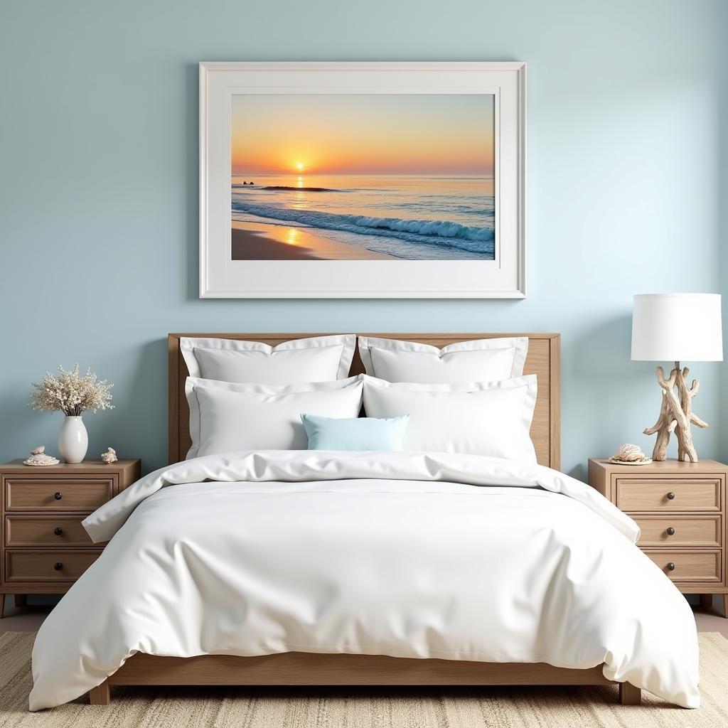 Coastal Themed Bedroom with Prints