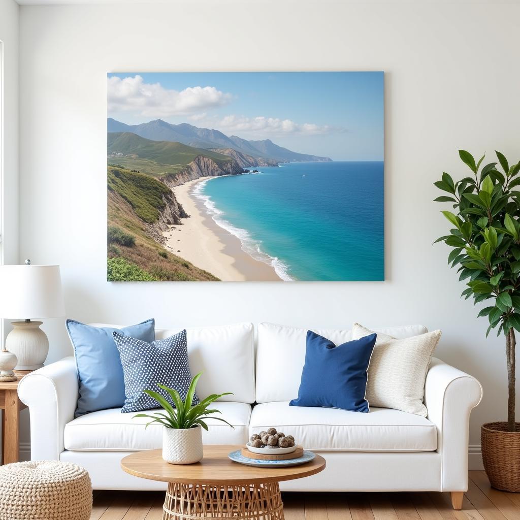 Coastal Themed Living Room with Wall Art