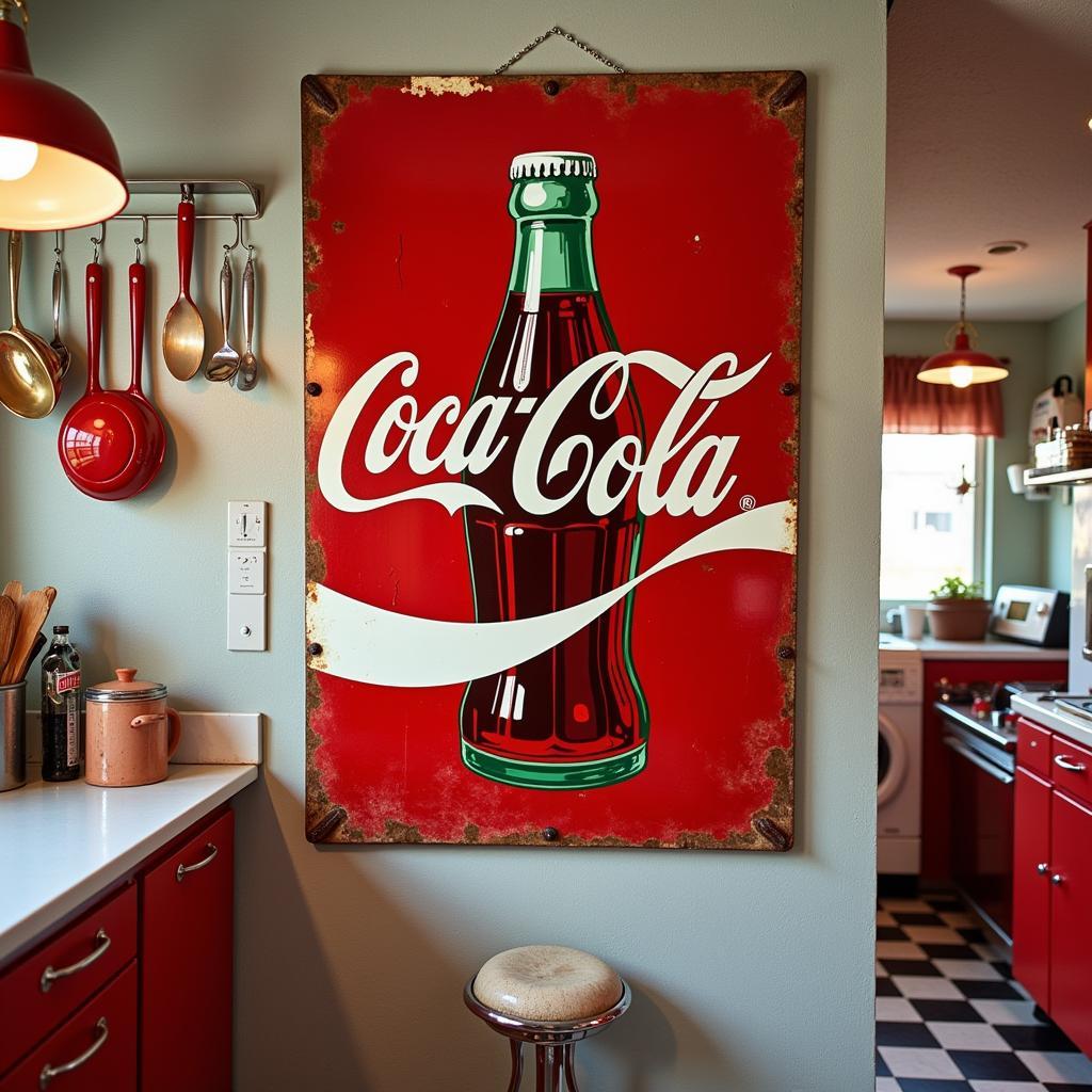 Vintage Coca Cola Sign in Retro Kitchen