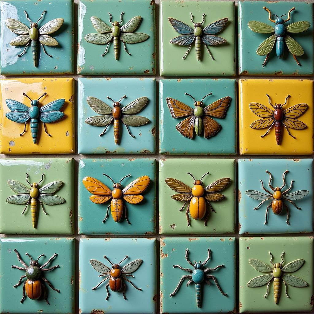 Collection of Art Nouveau Tiles with Insect Motifs