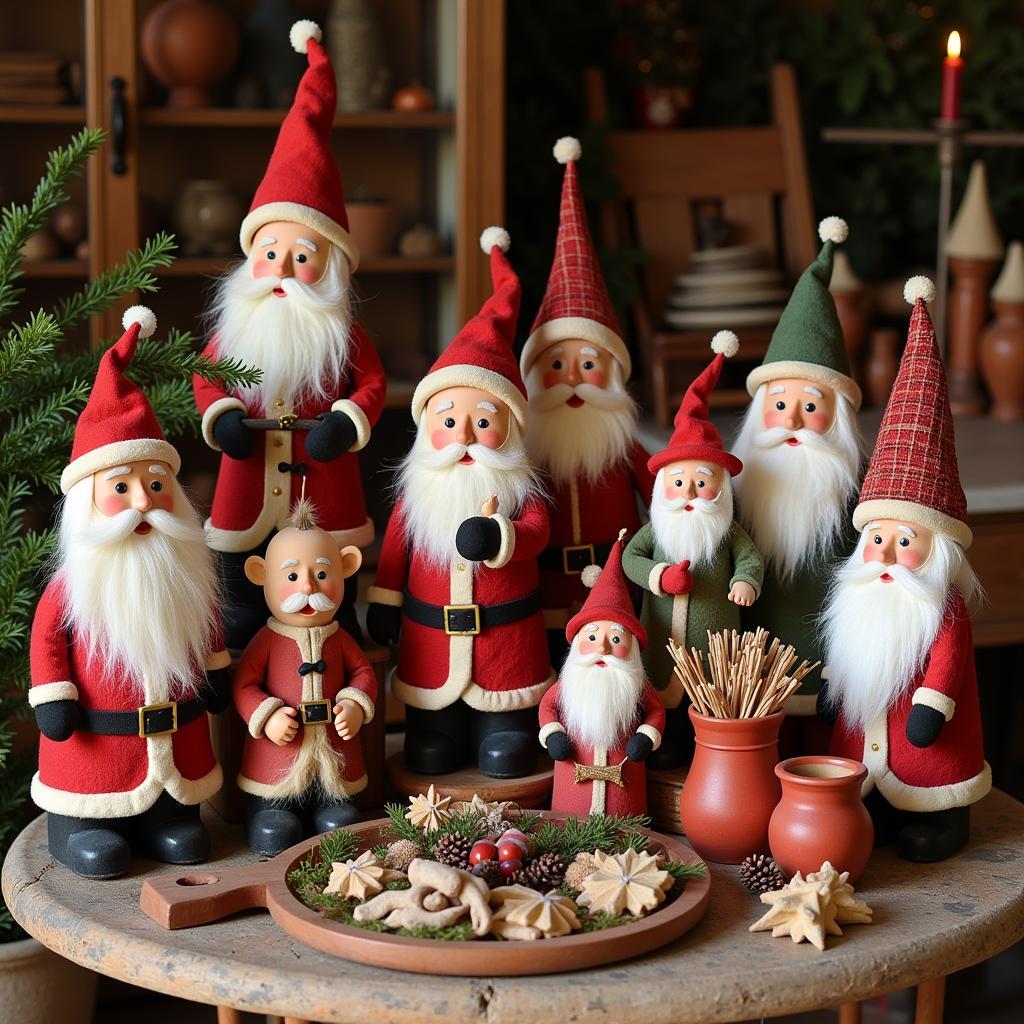 Diverse Collection of Folk Art Santas Showcasing Different Styles