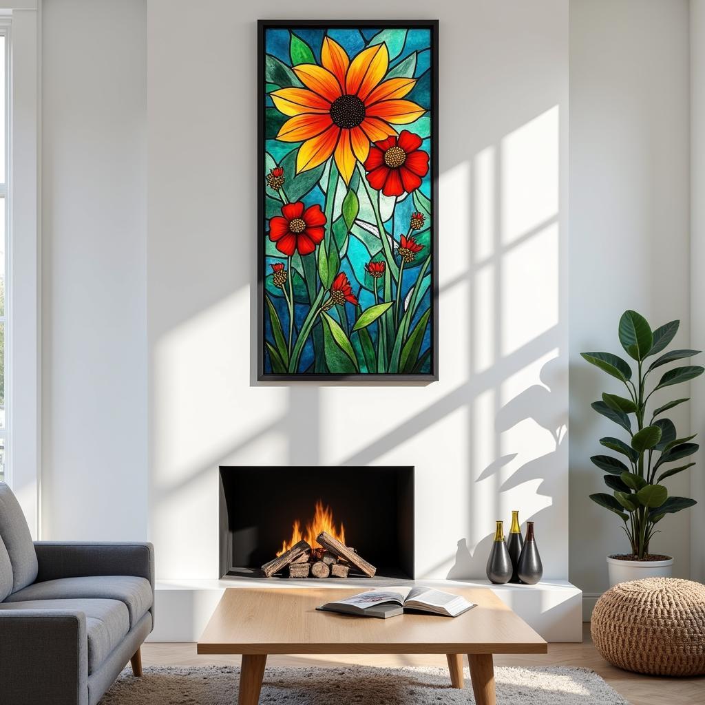 Colored Glass Wall Art in a Living Room Setting