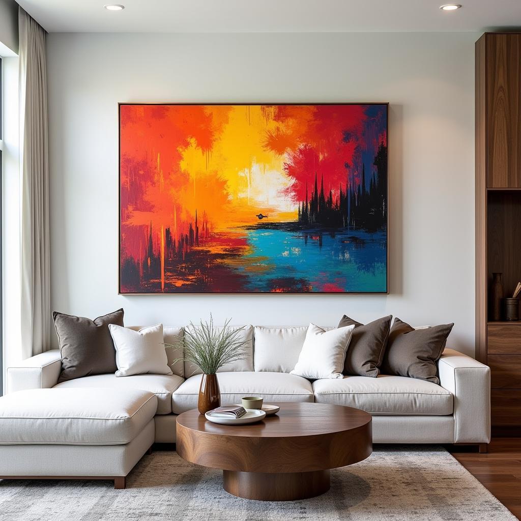 Large colorful abstract art in a living room