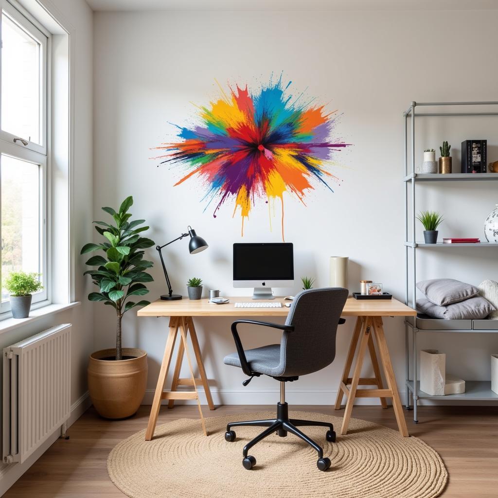 Vibrant Abstract Wall Art Stick and Peel Decal Energizing a Home Office