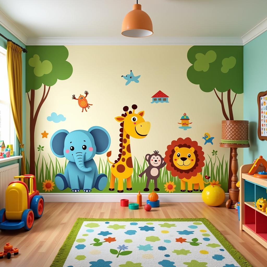 Colorful Animal Wall Art in a Playroom